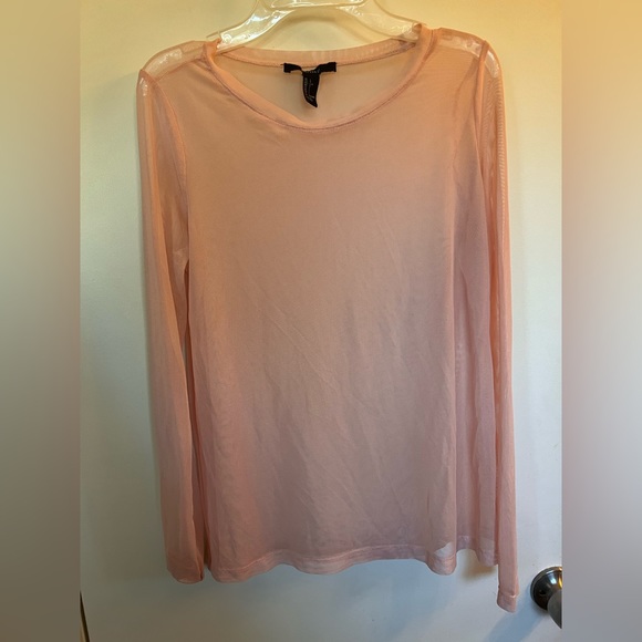 Light Pink Forever 21 Long Sleeve Mesh Shirt Size Large - Picture 1 of 5